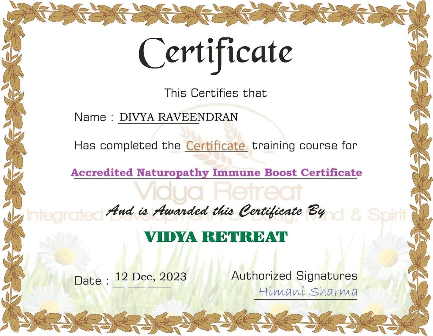 ACCREDITED NEUROPATHY IMMUNE BOOST CERTIFICATE